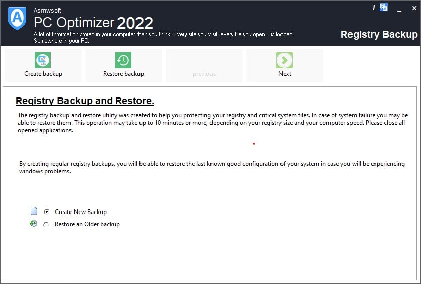 Registry Backup and Restore Tool 