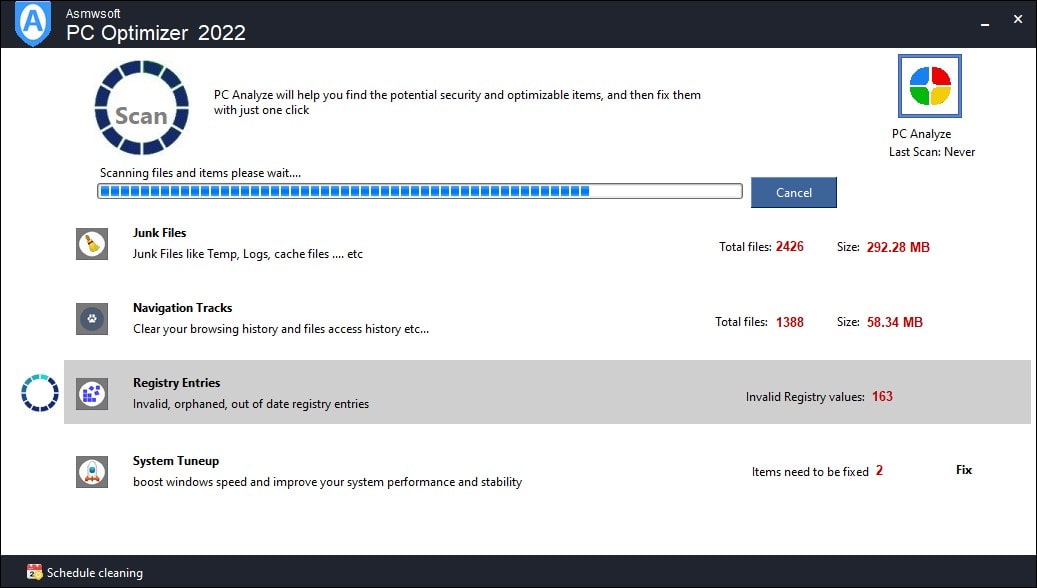 Asmwsoft OneClick Optimizer screen shot