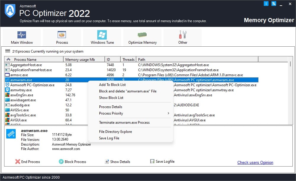 Process Manager screen shot